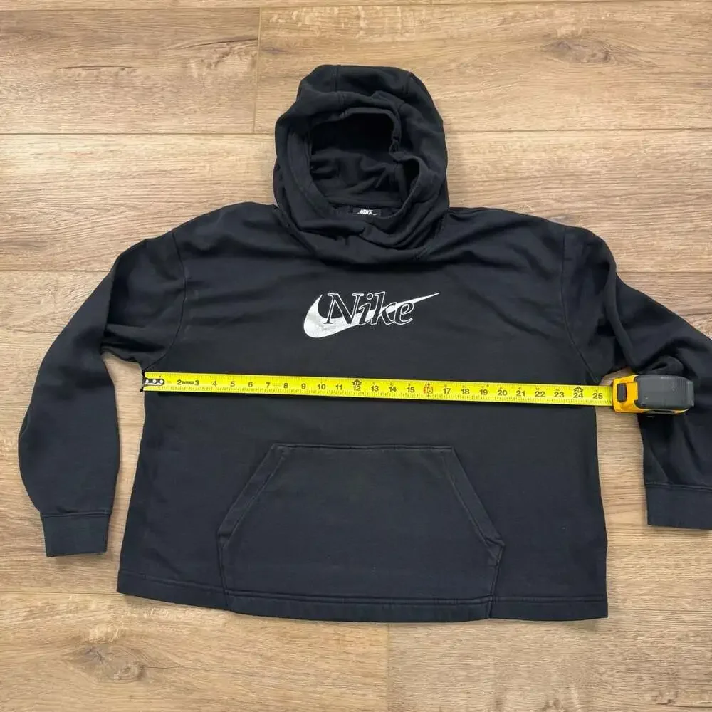 Nike Sportswear Funnel Neck Hoodie Women’s L Black Script Swoosh Pullover